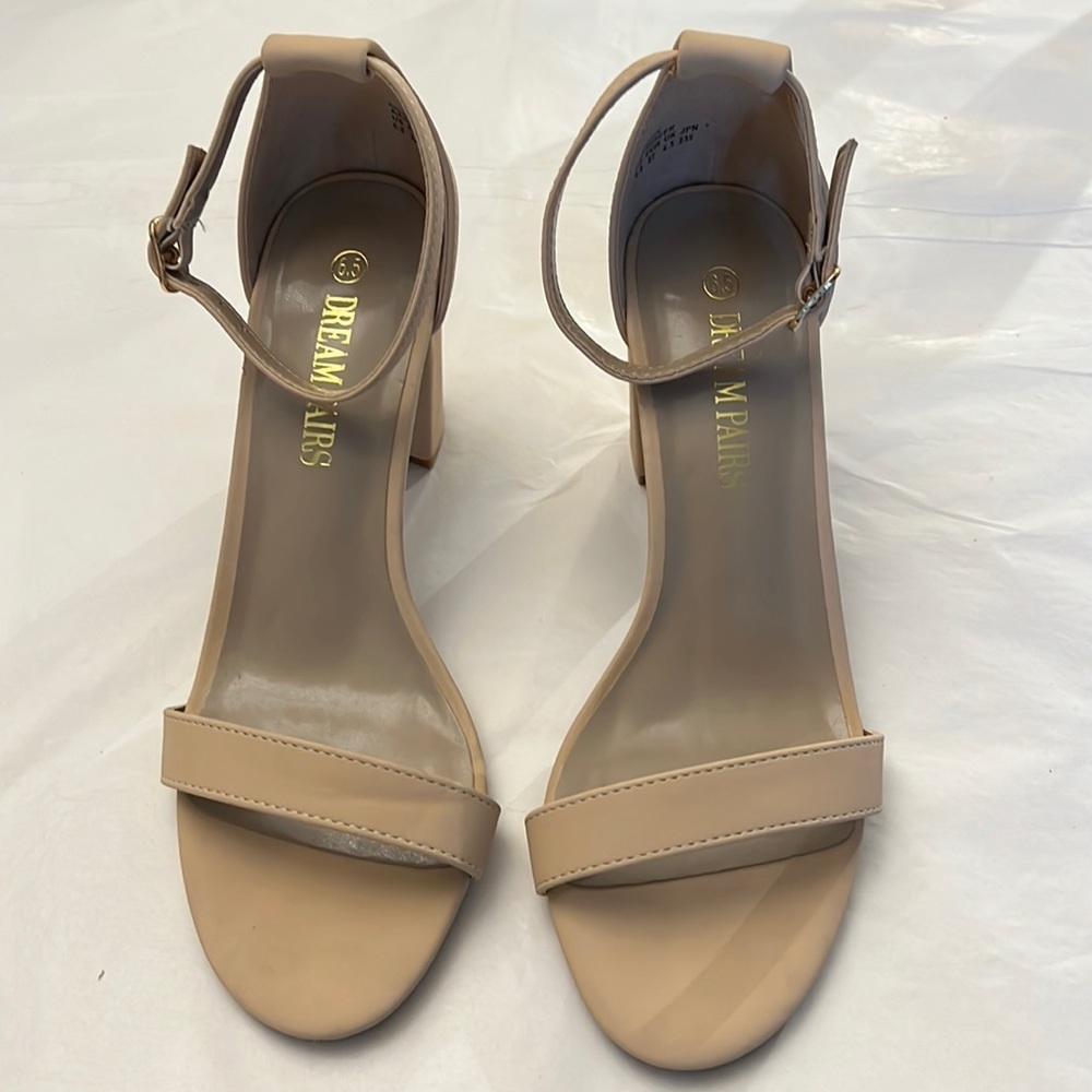 Dream Paris Beige High Chunky Heel with Ankle Strap size 6.5